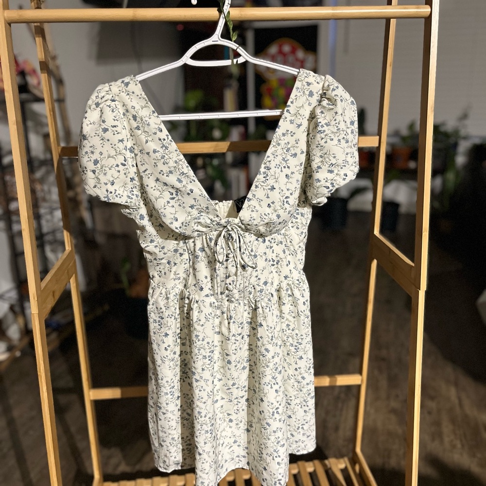 Windsor Blue Floral Dress with Puff Sleeves